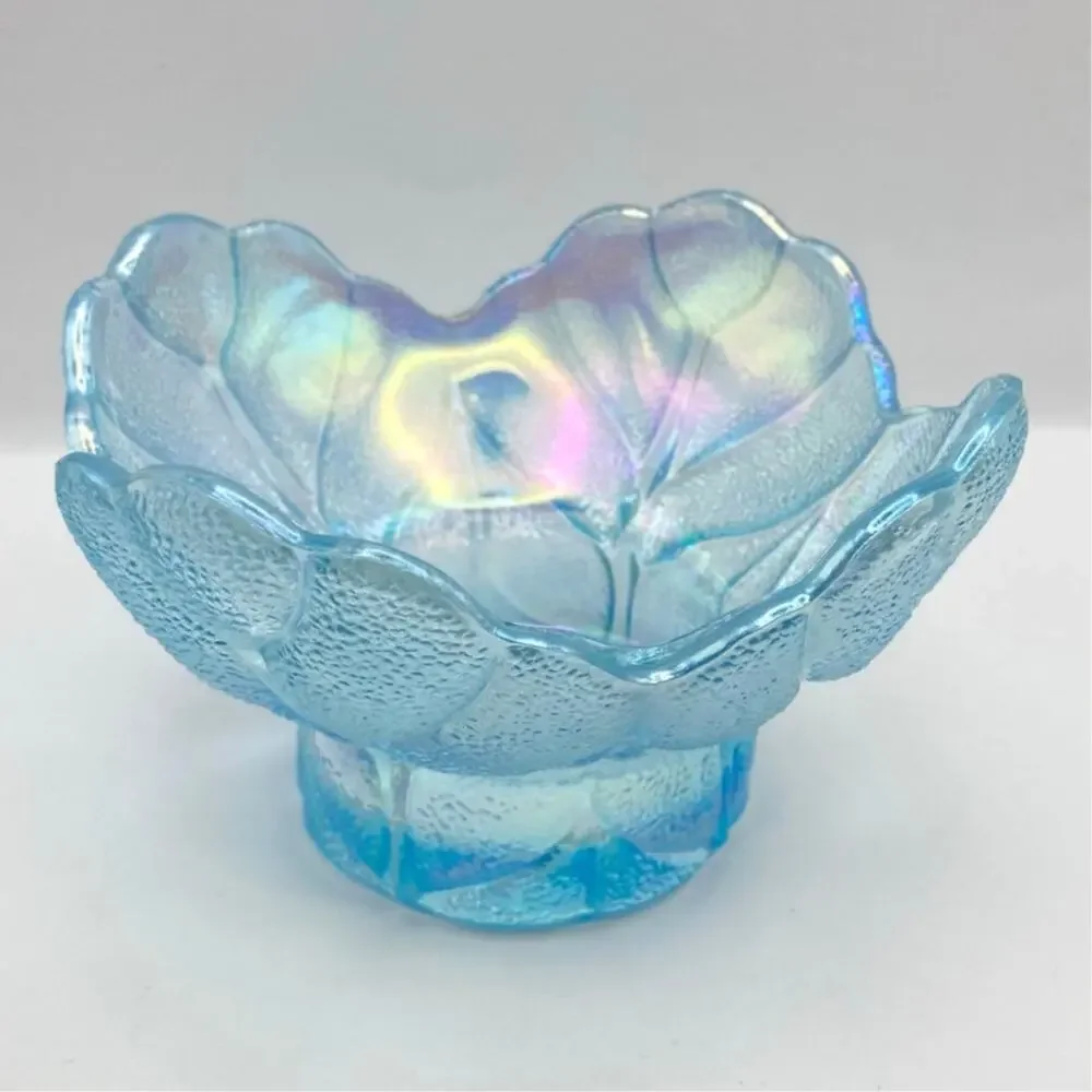 VTG LE Smith Iridescent Carnival Glass Candle Holder - Candy Bowl - Cabbage Leaf
